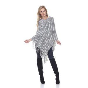 White Mark Fringe Hem Poncho
